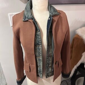 Women's Denim and Tan Jean Jacket